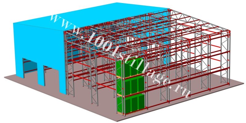 Самонесущий склад на паллетных стеллажах
